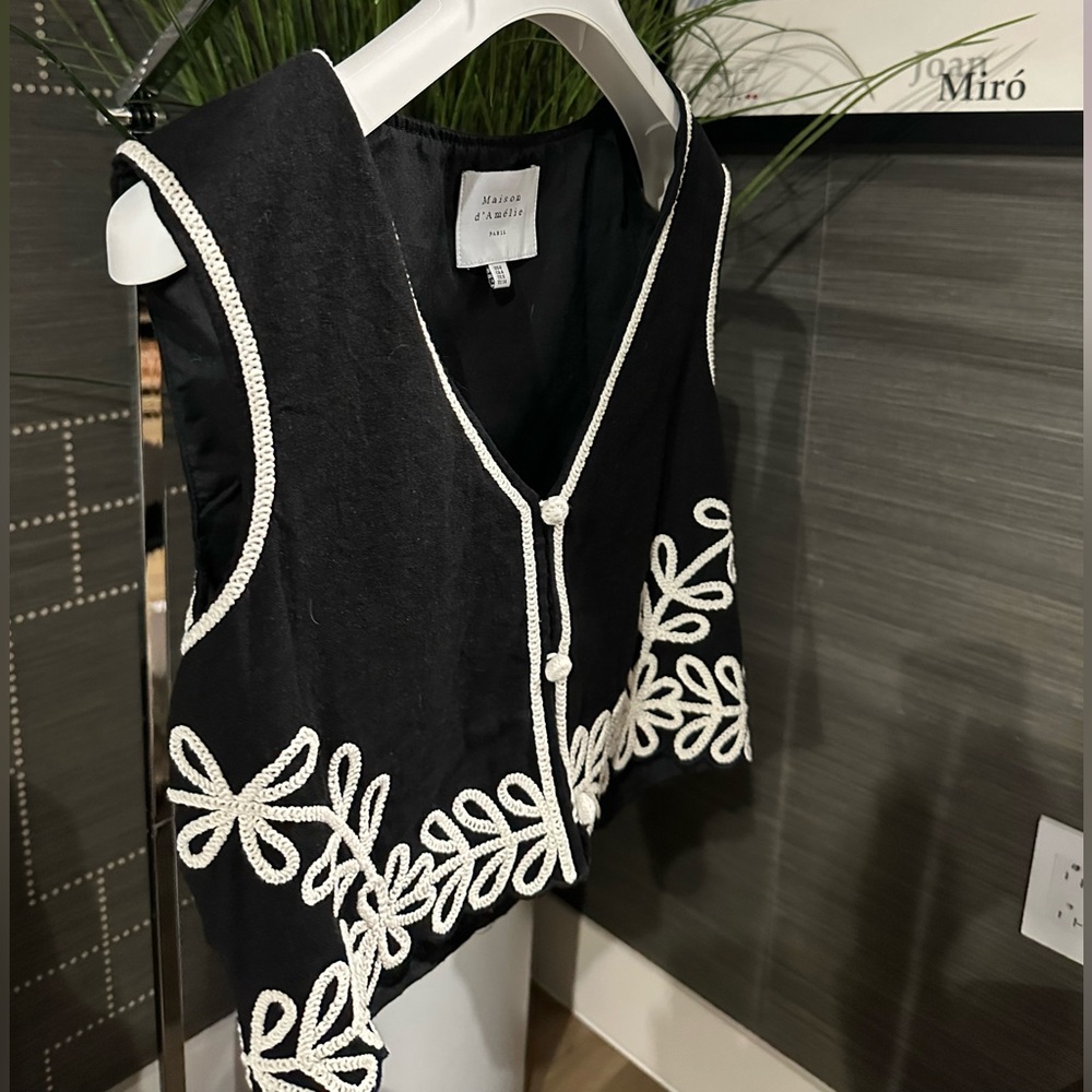 Black and White Embroidered Vest